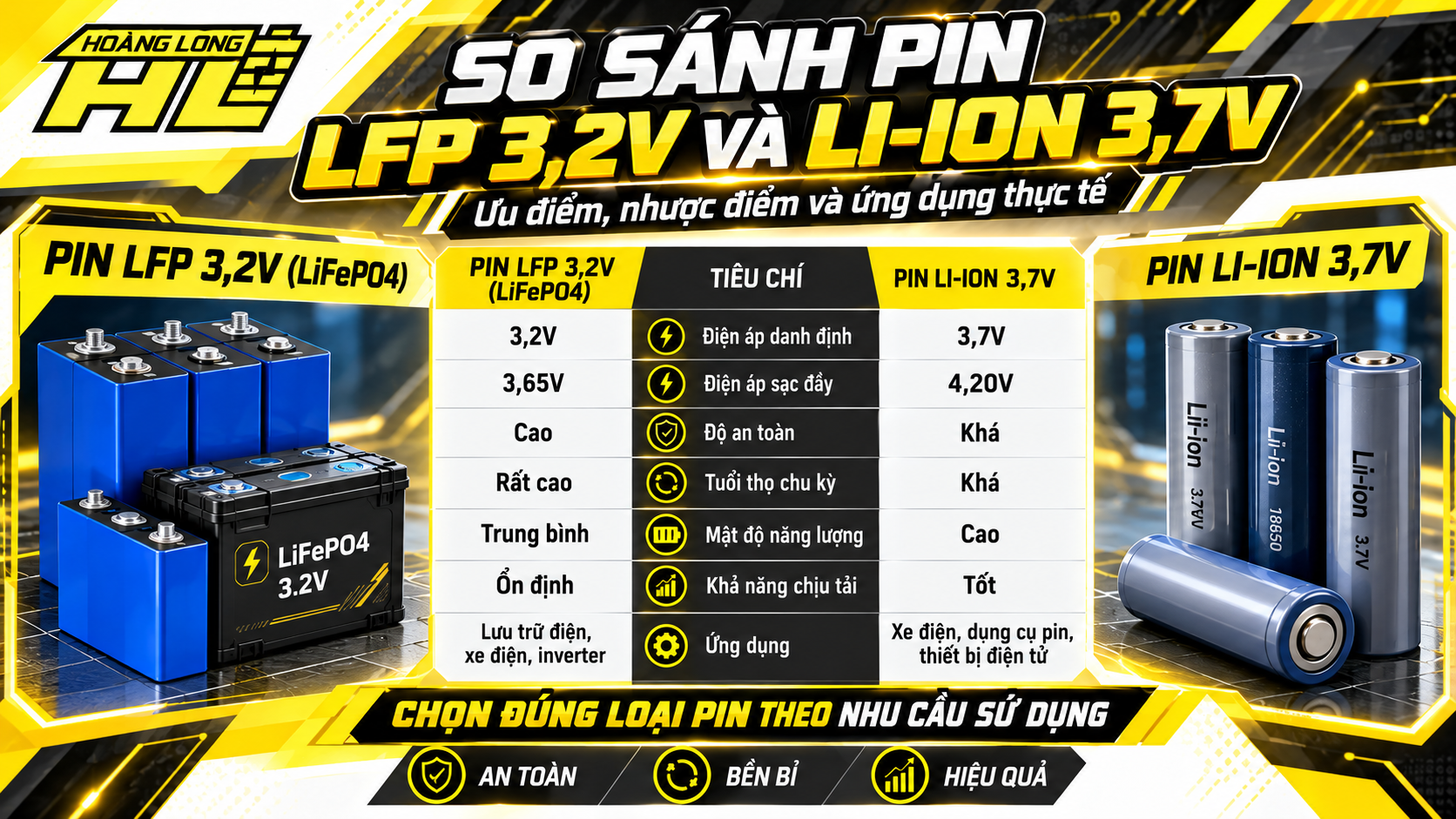 So Sánh Pin LFP 3,2V Và Li-ion 3,7V: Ưu Nhược Điểm, Tuổi Thọ Và Ứng Dụng
