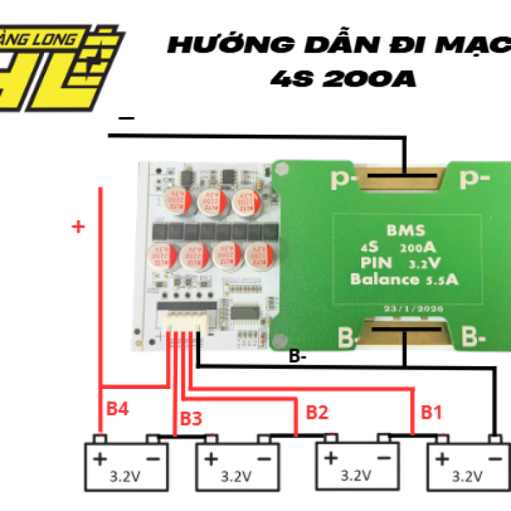 Hướng Dẫn Đi Mạch BMS 4S 200A Pin 3.2V