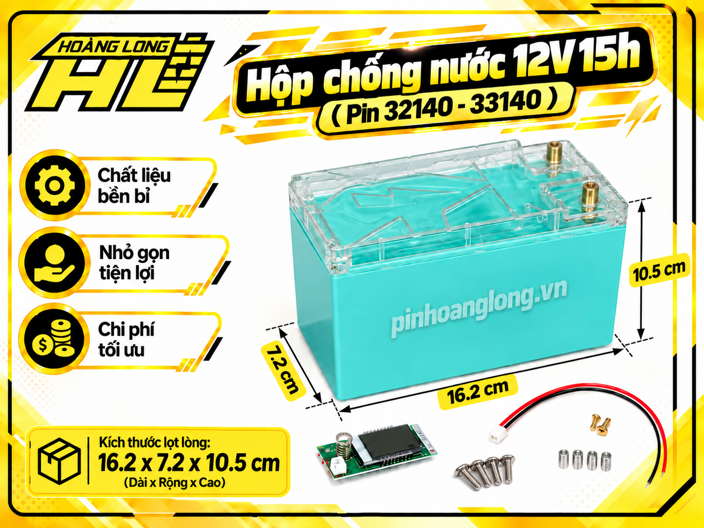 Hộp 15Ah Chống Nước Mẫu Mới 100% – Bền Chắc, Kín Nước, Dễ Dùng