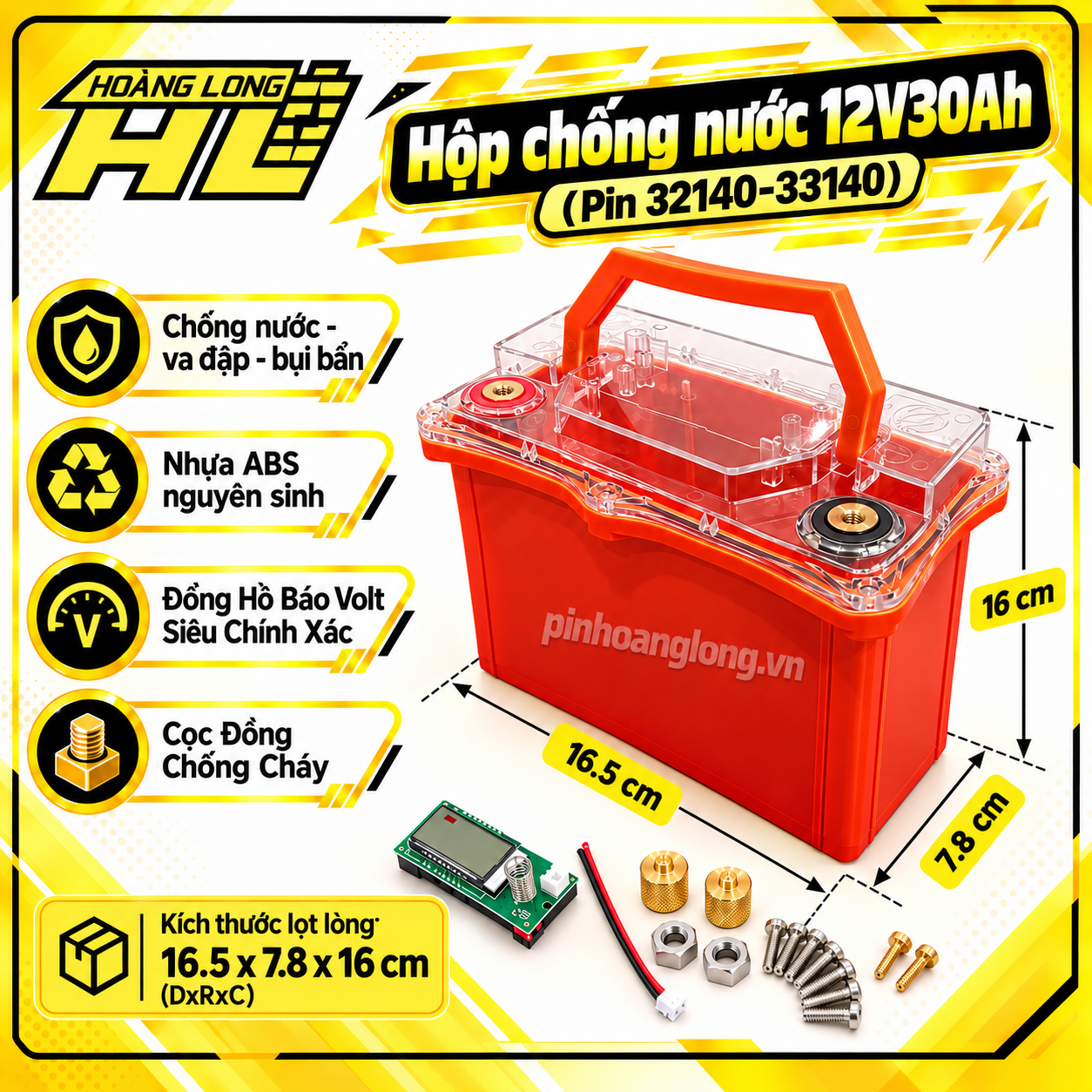 Hộp Pin lithium 30Ah Chống Nước Tuyệt Đối - Nhỏ Gọn Và Tiện Lợi