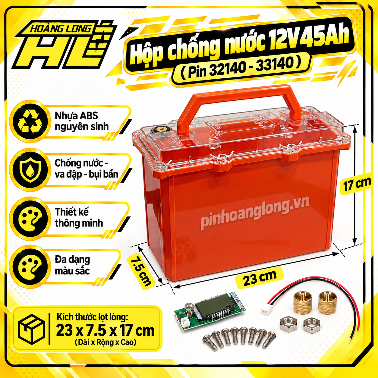 Hộp Pin Chống Nước Tuyệt Đối 30ah - 45ah Đầy Đủ Phụ Kiện