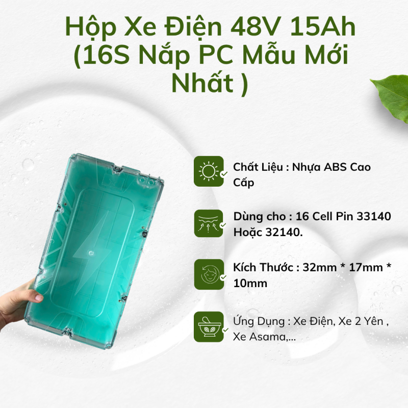 Hộp Xe Điện  48V 15AH ( 16S - 1P Nắp PC  Mẫu Mới Nhất )