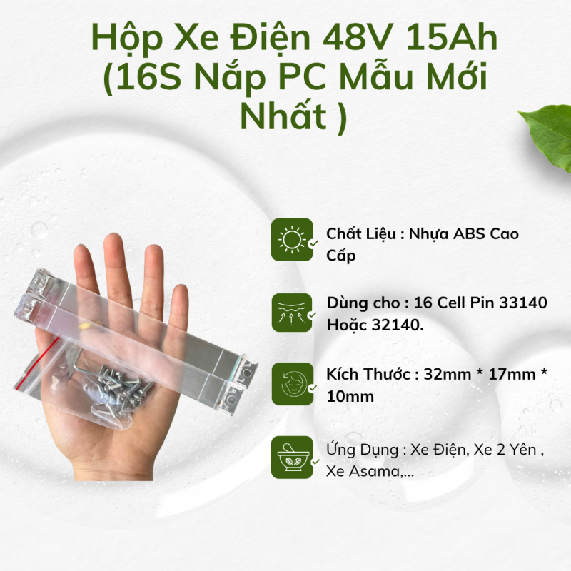 Hộp Xe Điện  48V 15AH ( 16S - 1P Nắp PC  Mẫu Mới Nhất )