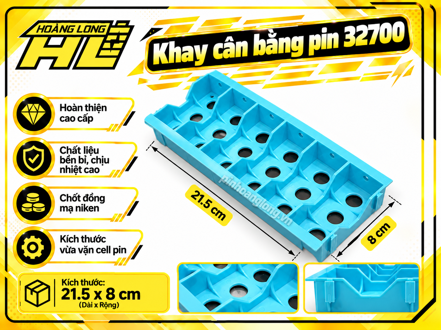 Khay Cân Bằng Pin 32700 Siêu Bền – Mẫu Mới 2025 | Nhựa ABS Cứng, Có Chốt Đồng Mạ Niken