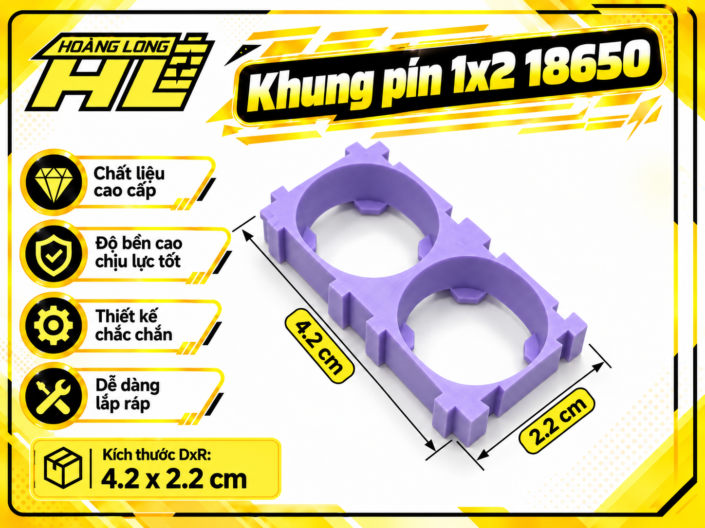 Khung Pin 18650 Loại 1×2 – Khung Nhựa Cố Định Cell Pin Lithium