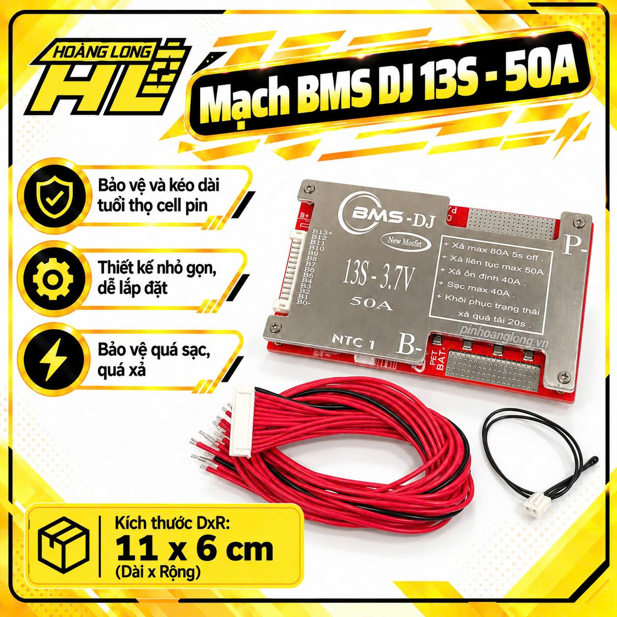 Mạch BMS DJ 13s Có Dây Cảm Biến Nhiệt