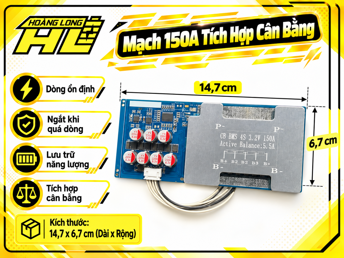 Mạch BMS 4s tích hợp 16fet lớn và Cân Bằng 5.5A (Có Tản Nhôm)