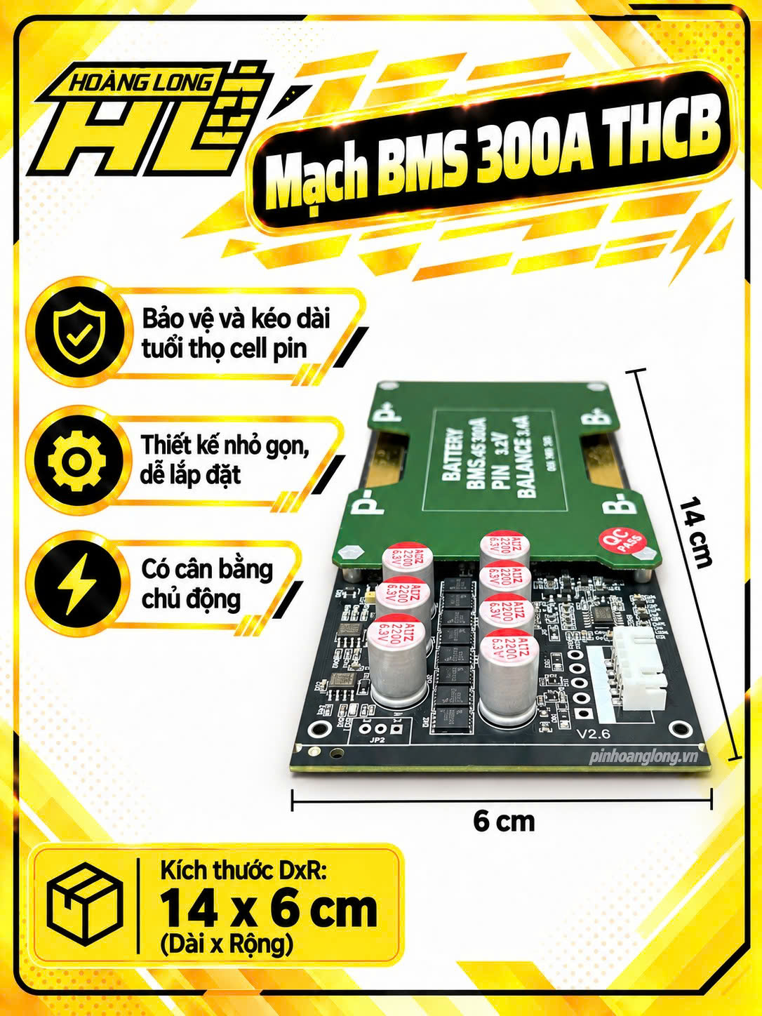 Mạch BMS 300A Bảo Vệ Pin Hệ 4S THCB Chủ Động 6A 16FET 9 Chân