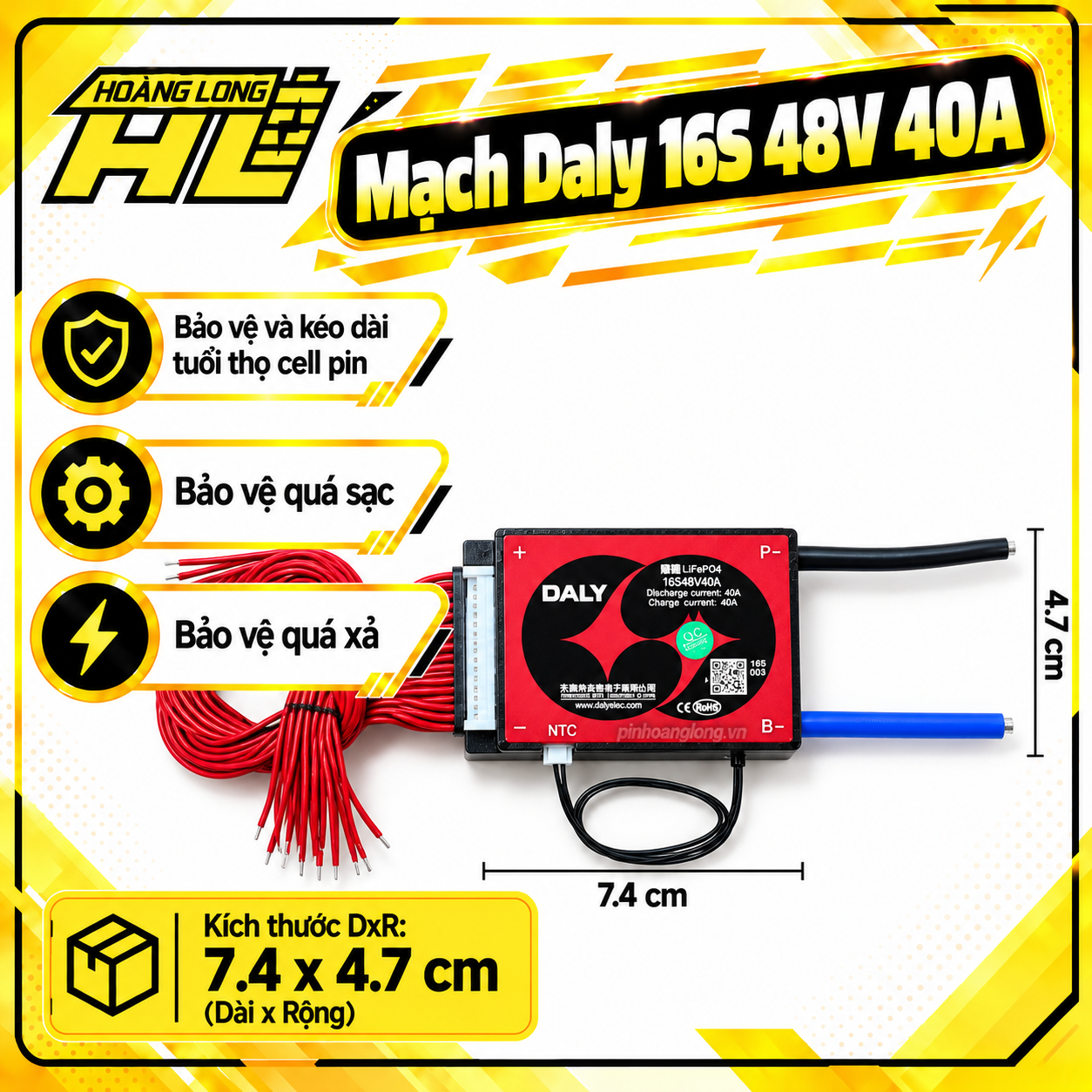 Mạch BMS DALY 16S 40A – Mạch Bảo Vệ Pin LiFePO4 48V