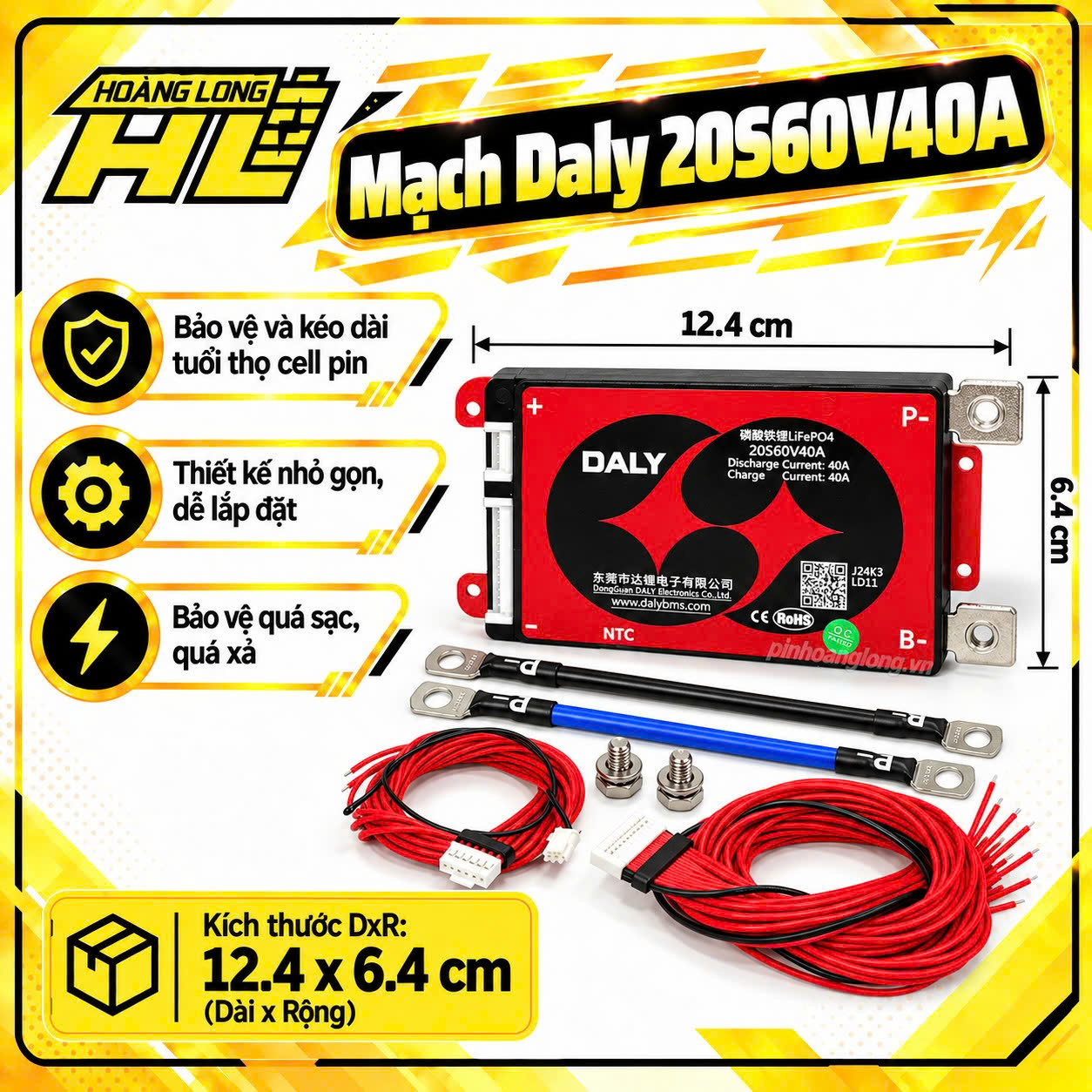 Mạch BMS DALY 20S 40A – Mạch Bảo Vệ Pin LiFePO4 60V