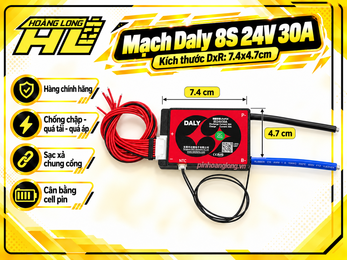 Mạch Bảo Vệ BMS 24V 8S 30A Cho 3.2V Chính Hãng DALY (Sạc Xả Chung)