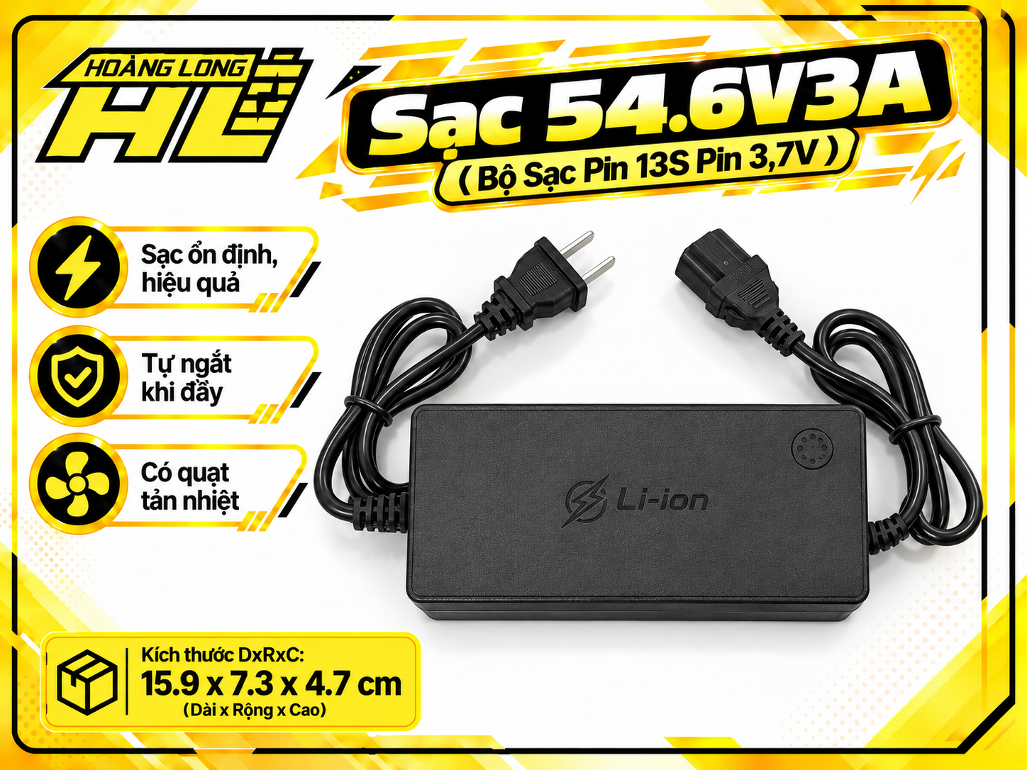 Sạc 54.6V 3A – Bộ Sạc Pin Li-ion 13S (Pin 3.7V)