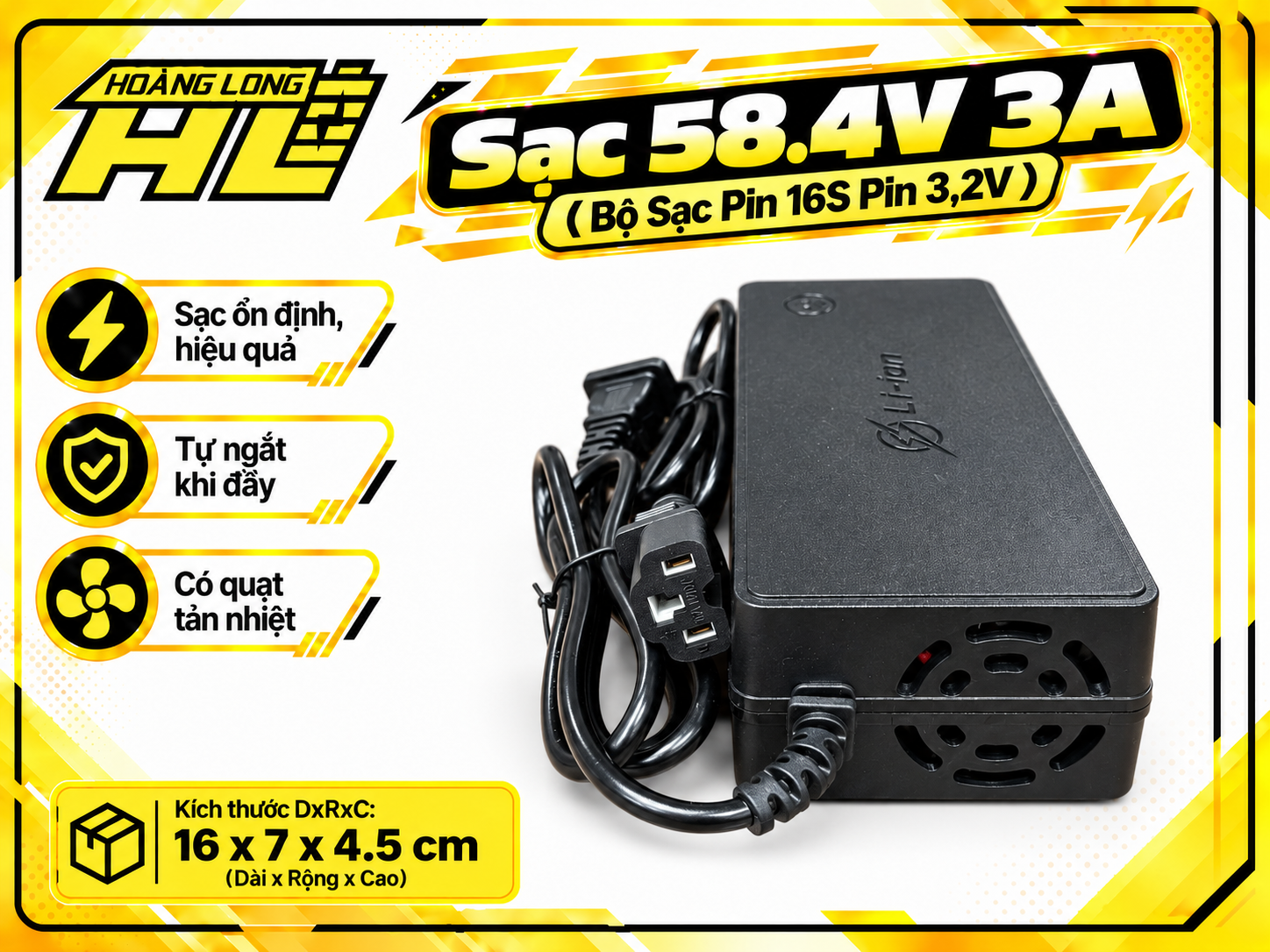Sạc 58.4V 3A – Bộ Sạc Pin LiFePO4 16S (Pin 3.2V