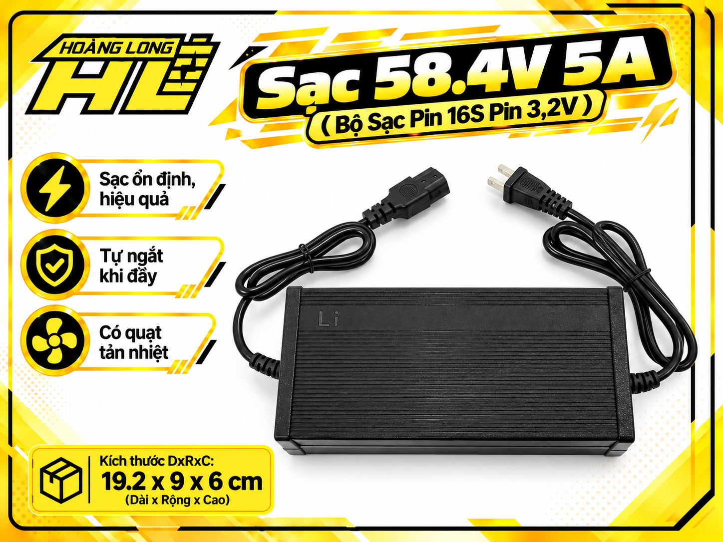Sạc 58.4V 5A – Bộ Sạc Pin LiFePO4 16S (Pin 3.2V)