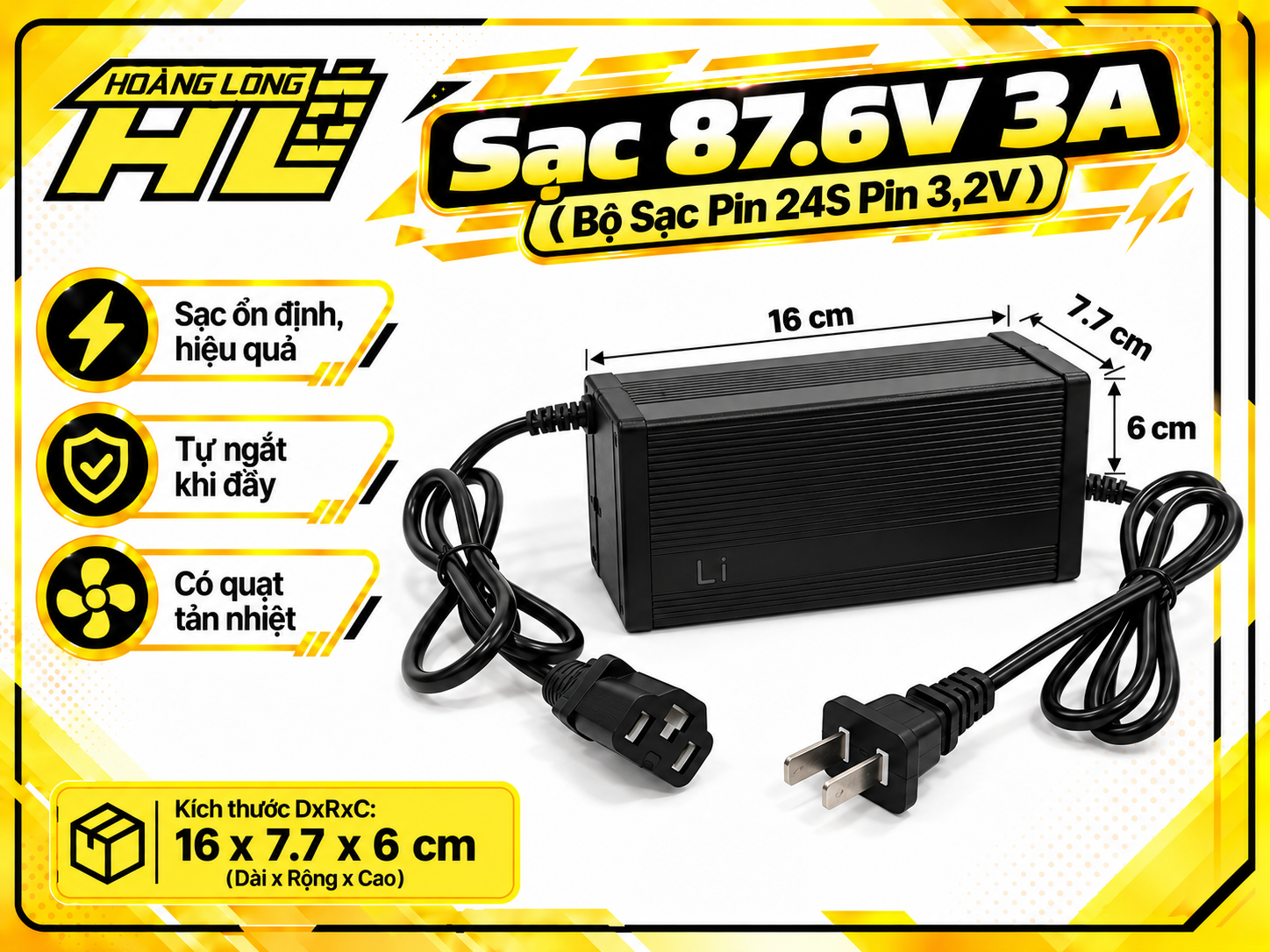 Sạc 87.6V 3A – Bộ Sạc Pin LiFePO4 24S (Pin 3.2V)
