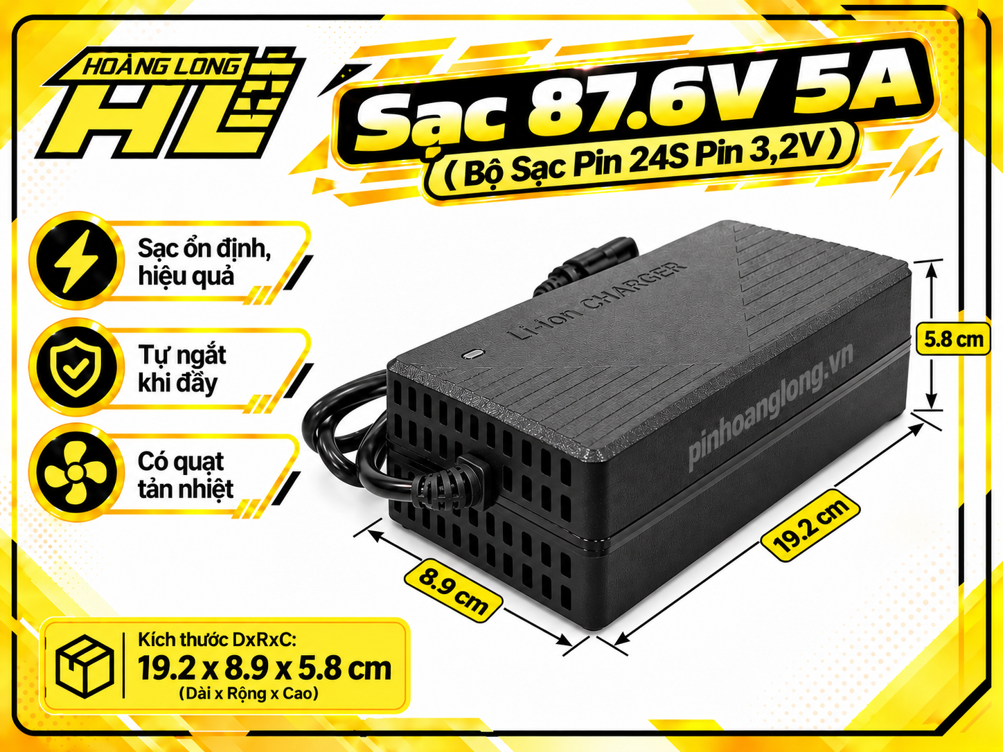 Sạc 87.6V 5A – Bộ Sạc Pin LiFePO4 24S (Pin 3.2V) – Tự Ngắt Khi Đầy
