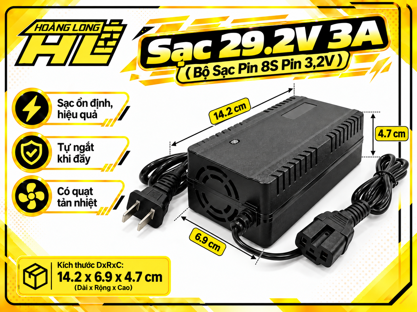 Sạc 29.2V 3A – Bộ Sạc Pin LiFePO4 8S (Pin 3.2V)